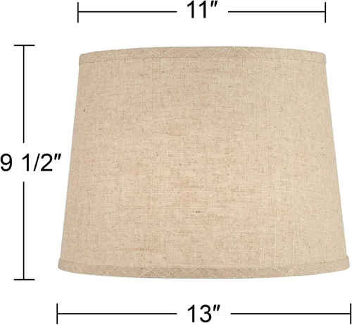 Vista 4 de Juego de 2 pantallas de lámpara de tambor de tapa dura (premontada), lino de arpillera mediana de 11 pulgadas superior x 13 pulgadas inferior x 9.5