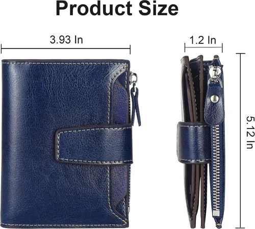 Vista 5 de Lavemi Pequeña cartera compacta para mujer, con bloqueo RFID, de piel auténtica, plegable, con ventanas de identificación