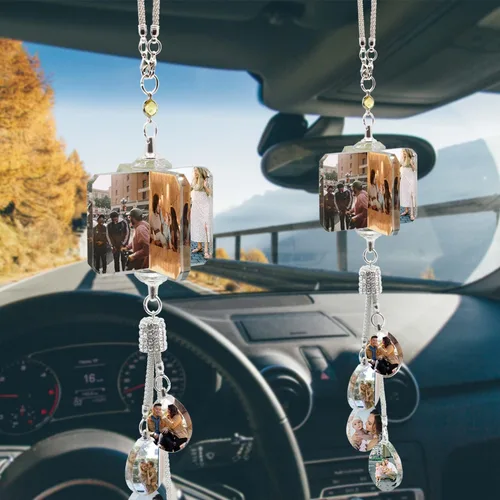 Vista 12 de WERWAES Los accesorios personalizados personalizados del espejo retrovisor del coche personalizan el colgante colgante de cristal de la foto