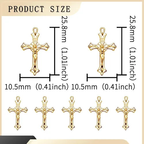 Vista 2 de 60 dijes chapados en oro de cruz cristiana de Jesús Crucifijo religioso chapado en oro para hacer joyas, colgantes, collares, pulseras, llaveros