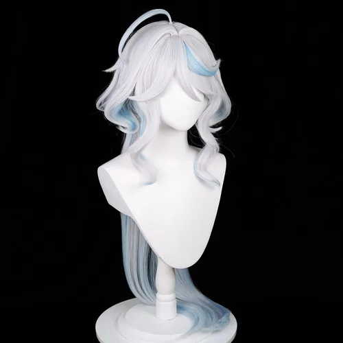 Vista 5 de Peluca de disfraz para Fontaine Furina Focalors Cosplay Pelucas Mujeres Anime Fiesta Cabello con Flequillo Azul Reflejos