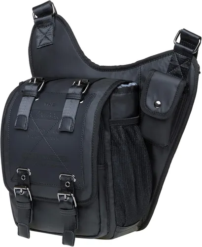 Vista 2 de Bolso de mensajero de lona vintage para hombre, bolso de mensajero de retazos de cuero en el pecho