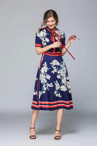 Vista 4 de LAI MENG FIVE CATS Vestido midi casual acampanado con botones y estampado floral para mujer