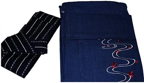 Vista 5 de MAYSONG Men's Japanese Yukata Kimono Home Robe Pajamas Dressing Gown L Blue
