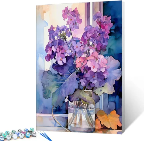 Vista 15 de Tucocoo Kit de pintura de margaritas coloridas por números con pinceles y pigmento acrílico sobre lienzo para adultos, hermoso proyecto