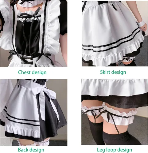 Vista 4 de Disfraz de sirvienta japonesa de anime para cosplay, disfraz de sirvienta japonesa