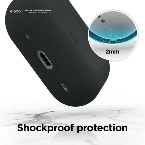 Vista 5 de elago Funda compatible con AirPods Pro 2 (2022), funda de silicona con llavero, LED frontal visible, soporta carga inalámbrica [negro]
