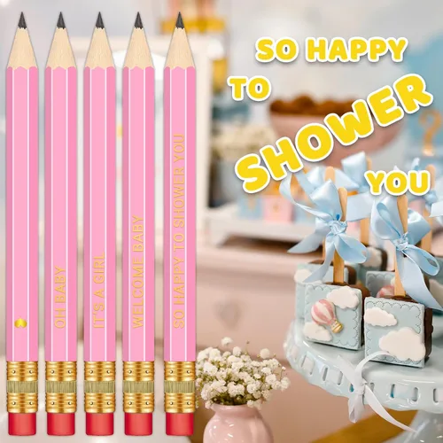 Vista 4 de 50 unidades – Lápices afilados para baby shower con borradores, lápices preafilados para juegos de baby shower, 4 pulgadas