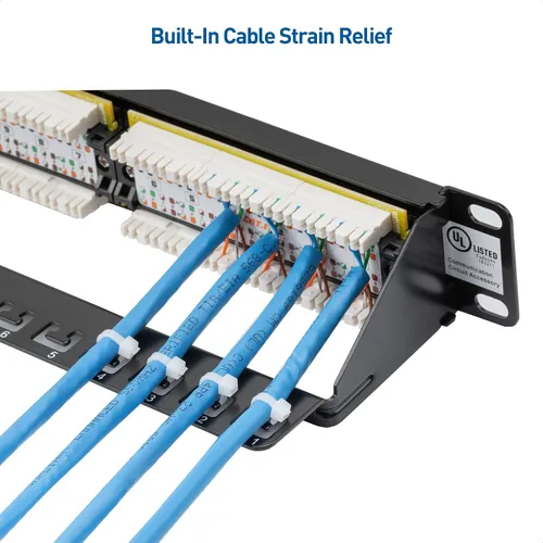 Vista 2 de Panel de conexiones Cable Matters de 24 puertos para montaje en rack o en pared de 19 pulgadas con barra de soporte, Panel de conexiones de red Cat6