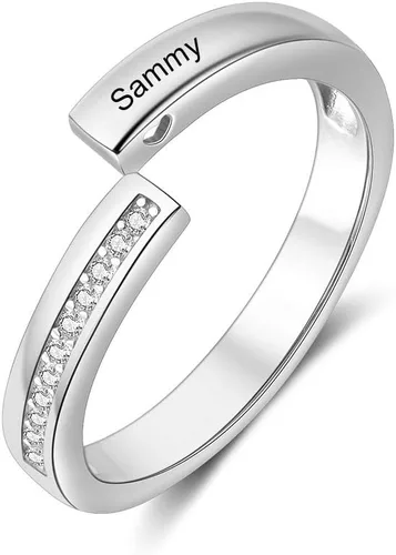 Vista 7 de OPALSTOCK - Juego de anillos de compromiso personalizados para parejas con corazón a juego para él y para ella