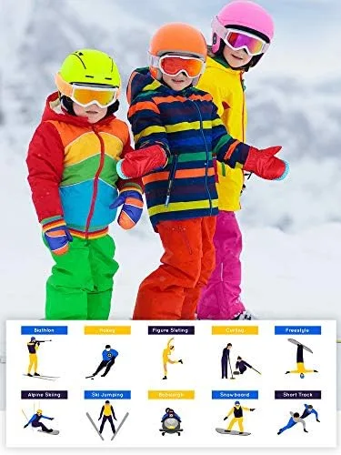 Vista 6 de SATINIOR 6 pares de guantes de nieve de invierno para niños, impermeables, cálidos, guantes de esquí unisex para clima frío
