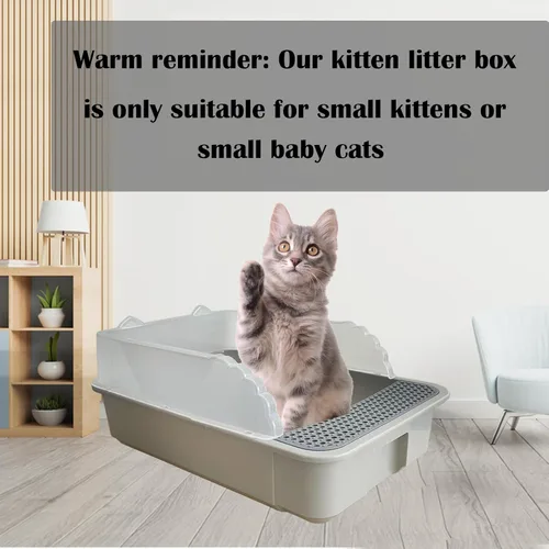 Vista 5 de kathson Caja de arena abierta para gatos con lado alto, bandeja de arena para gatos antisalpicaduras, inodoro para gatitos con cuchara de tamizar