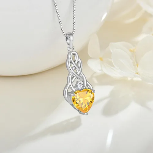 Vista 2 de FJ Collar de nudo celta para mujer, plata de ley, dije de nudo celta de buena suerte, Trinidad celta con piedras preciosas