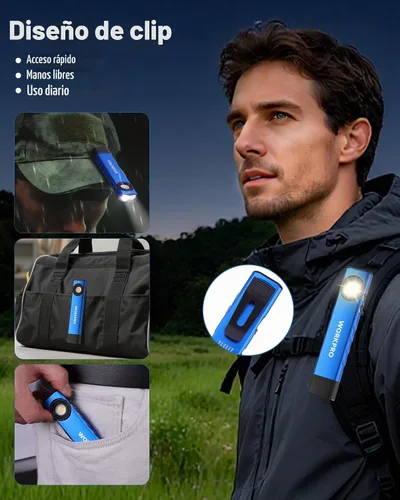 Vista 8 de WORKPRO linterna recargable de trabajo, linterna de bolsillo plana de 600 lúmenes con luz UV, base magnética y clip, linterna LED EDC delgada