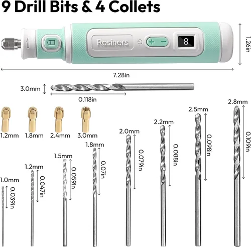 Vista 4 de Resiners Cordless Rotary Tool Kit for Resin Molding, Plastic, Wooden Crafts Kit de taladro de resina 15 piezas