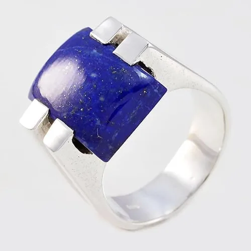 Vista 2 de 55Carat Natural Lapislázuli Hombres Anillo Plata Rectángulo Forma Azul Piedra Handamde Tamaño 5,6,7,8,9,10,11,12