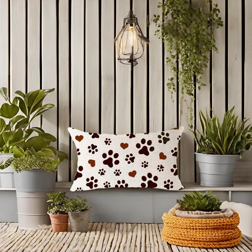 Vista 2 de Funda de almohada decorativa con estampado de patas, el mejor regalo para mascotas, perros, lindos animales, lumbar, de algodón, lino, para sofá