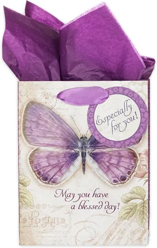 Vista 43 de Christian Art Gifts Bolsa de Regalo Retrato con Etiqueta y Juego de Papel de Seda para Mujeres: Quédate Quieta y Conoce - Salmo 46:10 Versículo