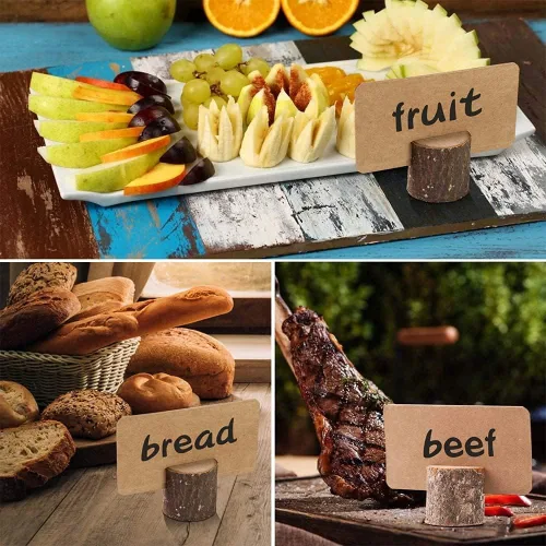 Vista 3 de 10 tarjeteros de madera rústica para mesa de madera con 20 tarjetas de mesa de papel kraft para colocar tarjetas de mesa para fiestas, bodas