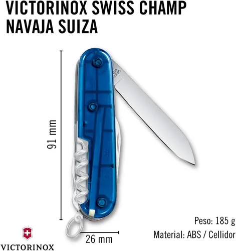 Vista 3 de Victorinox Swisschamp Multiherramienta (Zafiro), 91 mm Swiss made stainless steel tool for camping and hiking with pliers, scissors, large blade