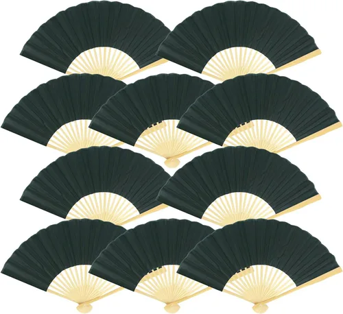 Vista 4 de Quasimoon PaperLanternStore.com Abanicos de mano de seda azul Arctic Spa de 9 pulgadas para bodas (paquete de 10)