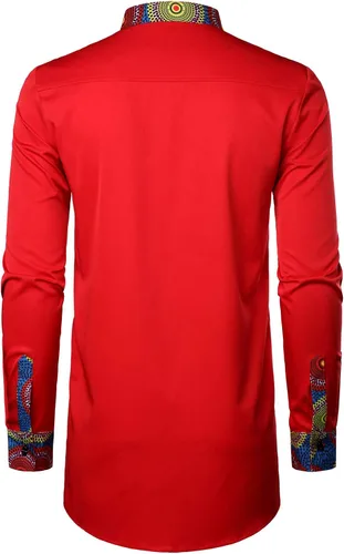 Vista 4 de LucMatton Camisa Dashiki alargada con diseño de retazos de manga larga para hombre