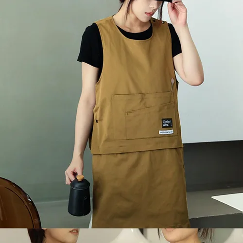 Vista 3 de Professional Utility Apron Polyester with Storage Pockets Apron Vest for Restaurant Staff Hairdressing Baristas Tool