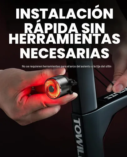 Vista 5 de TOWILD TL05 - Luz trasera para bicicleta, luces traseras de bicicleta con detección de freno inteligente, cable tipo C, impermeable, luces traseras