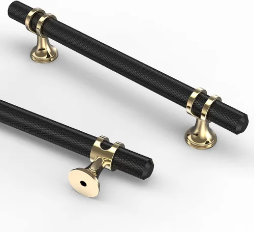 Vista 32 de Asidrama - Paquete de 10 manijas para gabinete de cocina de 3 pulgadas (76mm) de color negro mate y bronce champán, tiradores para gabinete