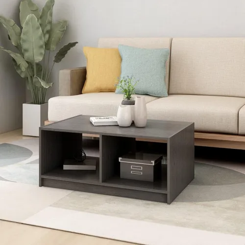 Vista 4 de Rectangular Pinewood Coffee Table, Matte Grey Finish, Living Room Furniture, Small Coffee Table with Storage Shelf