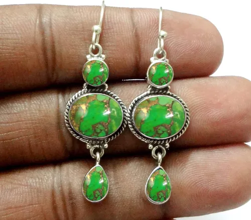 Vista 24 de Pendientes colgantes de plata esterlina fina para mujeres y niñas, aretes colgantes de piedras preciosas auténticas, aretes colgantes de gota