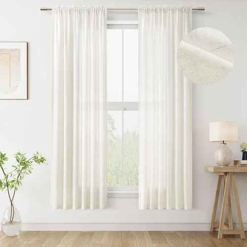 Vista 89 de Cortinas de lino verde aguamarina de 84 pulgadas de largo, juego de 2 paneles semitransparentes con bolsillo para barra para comedor, decoración