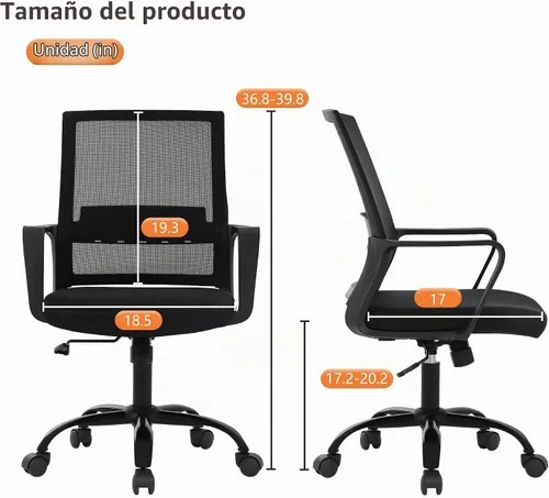 Vista 7 de PayLessHere Silla de oficina para computadora, silla ergonómica de malla, respaldo medio, silla giratoria para oficina en casa, silla de escritorio