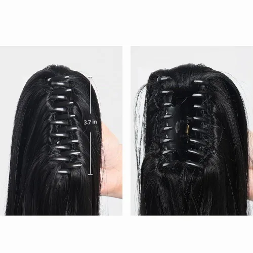Vista 6 de Extensión de cola de caballo, extensiones de cabello negro de 24 pulgadas, extensión de cola de caballo con clip de garra para mujer, pieza