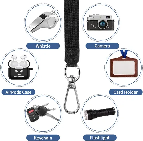 Vista 6 de CACOE Cordón para teléfono, 2 unidades, 1 correa ajustable para el cuello, 1 correa de muñeca, 2 almohadillas, cordón universal multifuncional