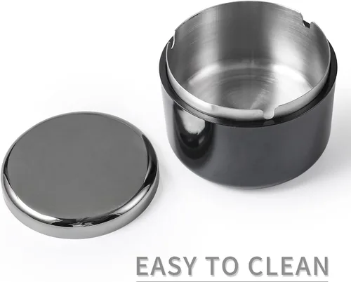 Vista 4 de Cenicero sin humo con tapa para fumadores, revestimiento de acero inoxidable, resistente al viento, duradero, fácil de limpiar, ceniceros frescos