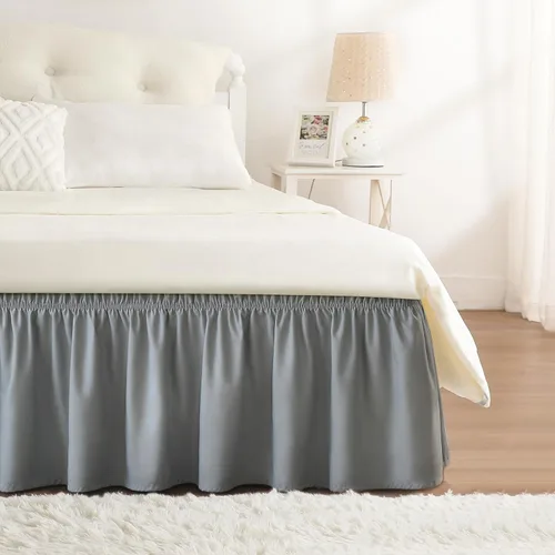 Vista 13 de Falda de cama RIMELA tamaño Queen color verde bebé con caída de 15 pulgadas, falda elástica envolvente, volante que protege contra el polvo