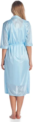 Vista 2 de Casual Nights Conjunto de bata y camisón de satén de 2 piezas para mujer Bordado Azul