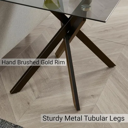 Vista 6 de Edwin's Choice - Mesa auxiliar cuadrada de cristal negro con tapa de cristal templado gris y patas tubulares de metal negro con borde dorado 50,8 cm