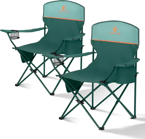 Vista 11 de ALPHA CAMP Sillas de camping plegables para adultos, sillas de césped para exteriores, sillas de campamento portátiles de 225 libras, con portavasos