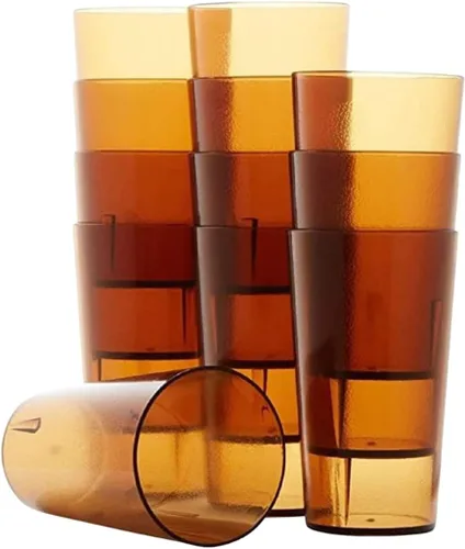Vista 3 de TrueCraftware - Juego de 12 vasos de color ámbar de 5 onzas. Vasos reutilizables de té helado de alta calidad, apilables, aptos para lavavajillas