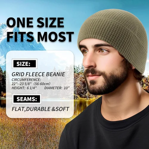 Vista 4 de 2 Pack Grid Fleece Beanie Watch Cap Waffle Beanie Tactical Army Military Skull Cap, All Weather Beanie