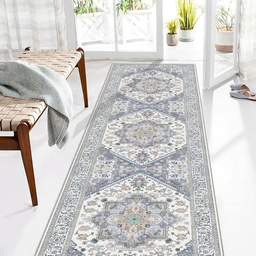 Vista 90 de OPPODREAM Alfombras suaves, pequeñas y lavables con parte trasera antideslizante, alfombra de cachemira sintética de pelo bajo, 2 x 3 pies, azul