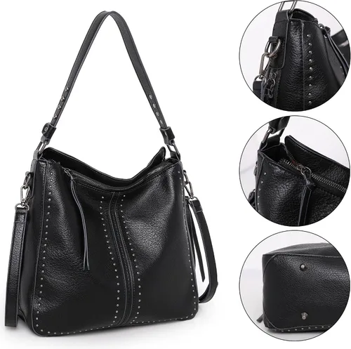 Vista 4 de Bolso bandolera grande de piel para mujer con correa cruzada y funda de quita y pon