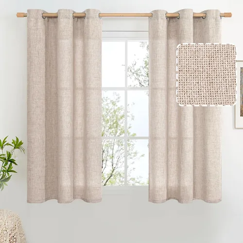 Vista 136 de BGment Cortinas de Lino Beige de 63 Pulgadas de Largo 2 Paneles - Tratamientos para Ventanas con Textura de Arpillera Filtrantes de Luz Cortinas