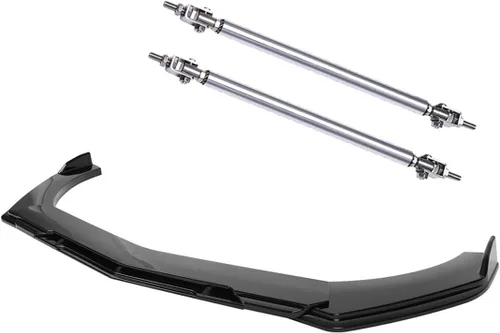Vista 2 de Alerón divisor de labio de parachoques delantero + varillas de puntal de poliuretano negro brillante + rojo compatible con Do-dge Challenger SRT SXT