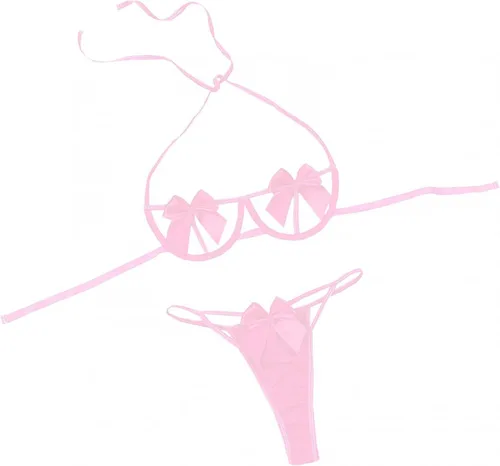 Vista 5 de Lencería sexy para mujer, con tirantes de lazo transparente, conjuntos de brasier y tanga para parejas para juegos traviesos, babydoll