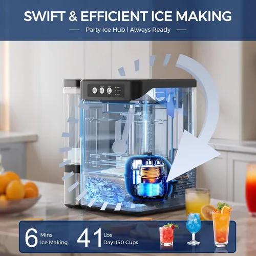 Vista 2 de Máquina de Hacer Hielo Nugget para Encimera con Tanque Extraíble de 0.8 Galones, 41 Libras/24H, Hielo Rápido de Un Toque en 6 Minutos, Autolimpieza