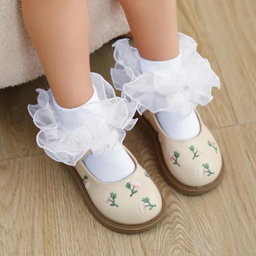 Vista 5 de Zando Calcetines grandes con volantes para niñas, calcetines de vestir con doble encaje, bonitos calcetines de encaje para niños pequeños y niños