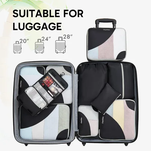 Vista 7 de Juego de 10 cubos de embalaje duraderos para maletas, artículos esenciales de OlarHike para viajes, costuras antidesgarros mejoradas, organizadores